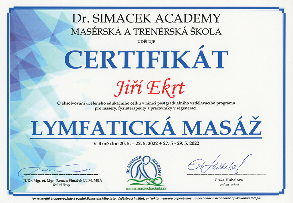 Certifikát na lymfatickou masáž